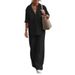 Women's Clothing women's two piece set women's lapel long sleeved shirt spring and autumn casual solid color pants wide leg suit_ipsvogv.com
