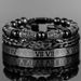 Men's Black Double Leopard Head Braided Stainless Steel Roman Numeral Bracelet Set Style_ipsvogv.com
