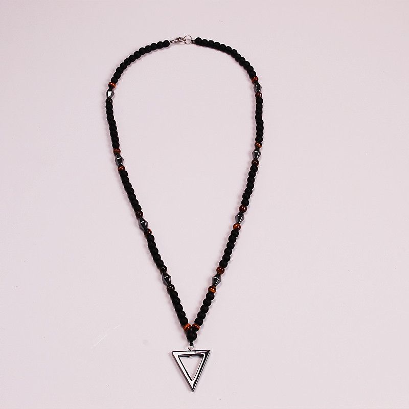 New Seven Pulse Healing And Health Magnet Triangle Pendant Personalized Jewelry Tiger Eye Matte Black Agate Men's_ipsvogv.com