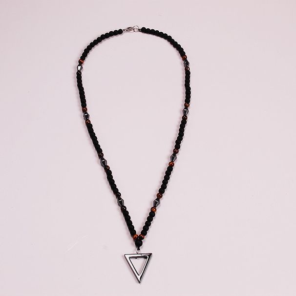 New Seven Pulse Healing And Health Magnet Triangle Pendant Personalized Jewelry Tiger Eye Matte Black Agate Men's_ipsvogv.com