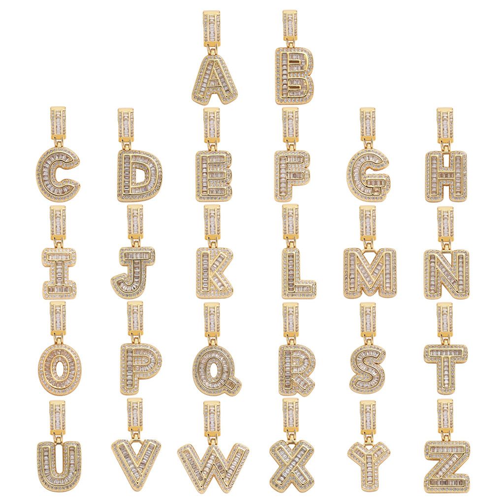 Hip hop necklace rock sugar square zirconium English letter pendant fashion hip hop men and women letter trendy personality necklace_ipsvogv.com