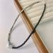 Small Niche Design Speckled Stone Beads Colliding With Black Agate Bead Necklace, Asymmetrical Silver Heart Pendant,_ipsvogv.com