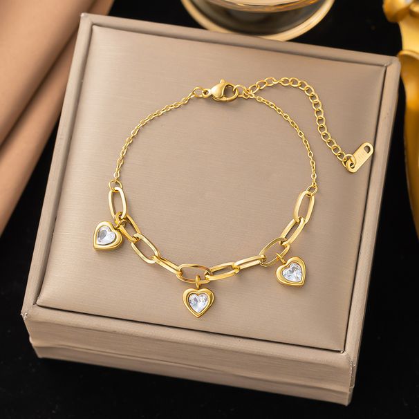 Stainless Fashionable Niche Design Commuting Versatile Diamond Inlaid Love Pdant Chain Titanium Steel Bracelet For_ipsvogv.com