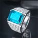Domineering Inlaid Rectangular Blue For Men Full Diamond Cluster Business Men's Aquamarine Open Ring_ipsvogv.com
