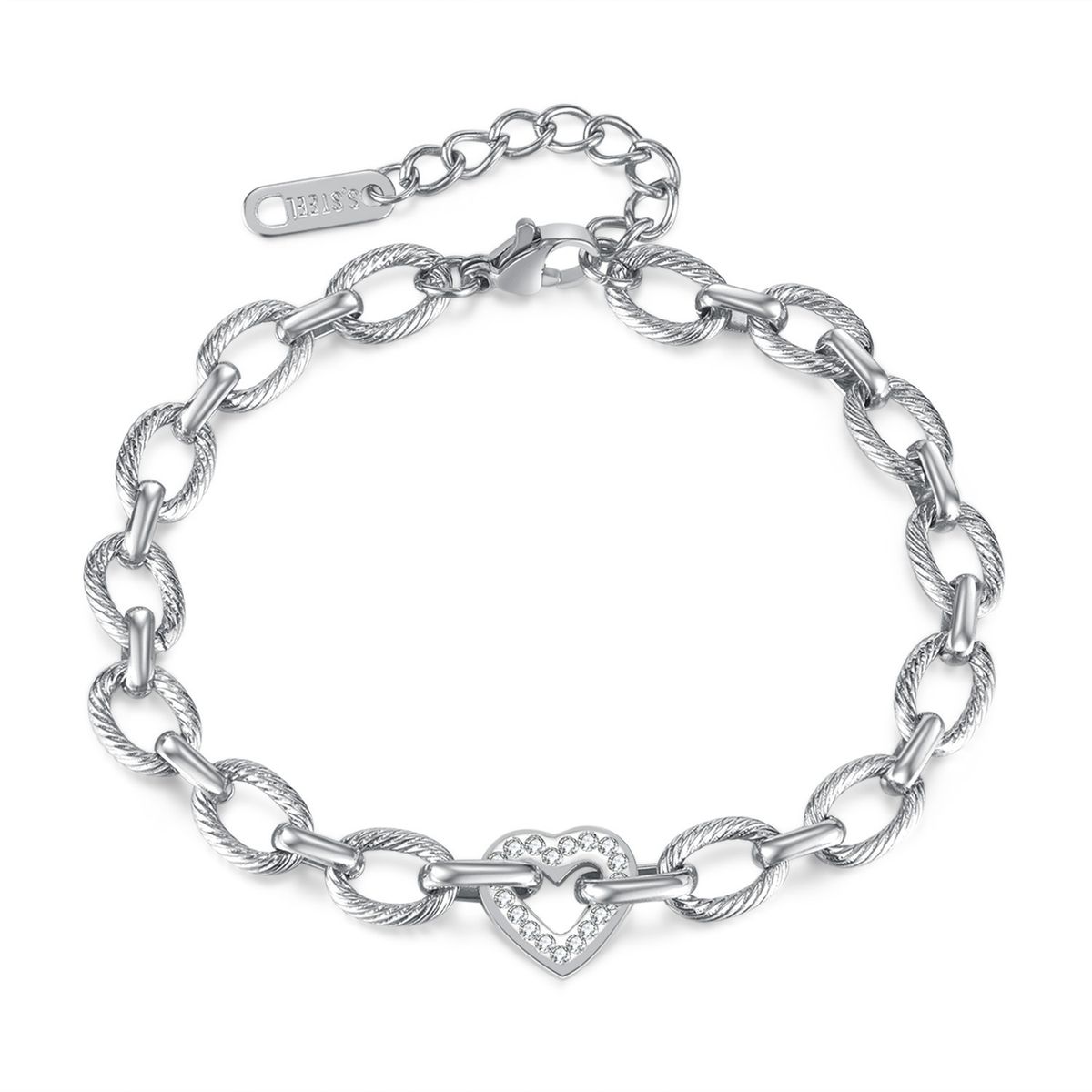 Fashionable Commuter Stainless Steel Premium Bracelet Temperament Love Inlaid Zircon Hand Ornament Women_ipsvogv.com