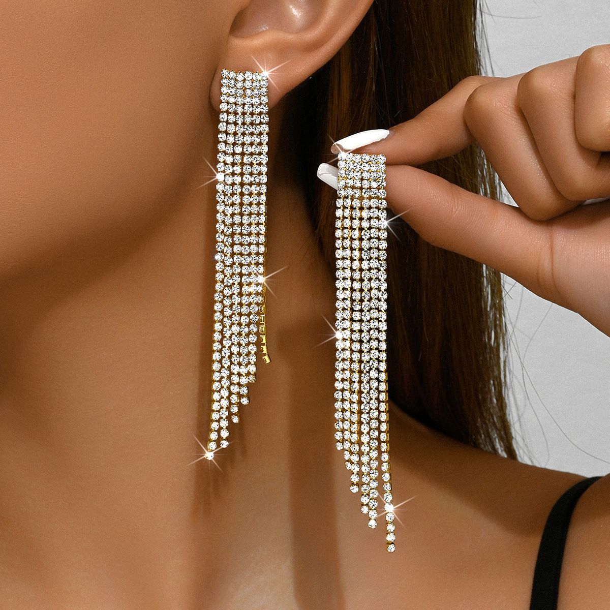2024 New Simple Zircon Threader Ins Internet Celebrity Personality Long Tassel Earrings For Women Minimalist Style Ear_ipsvogv.com