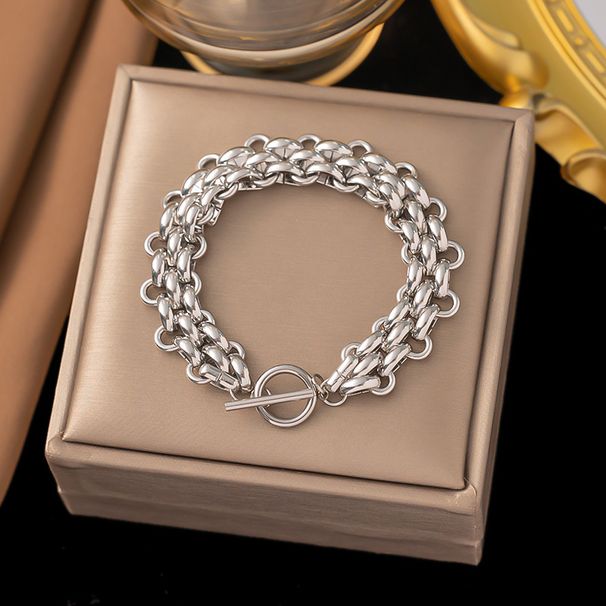 Exaggerated Metal OT Buckle Versatile Titanium Steel Thick Chain Non Fading Bracelet Necklace Jewelry Set_ipsvogv.com
