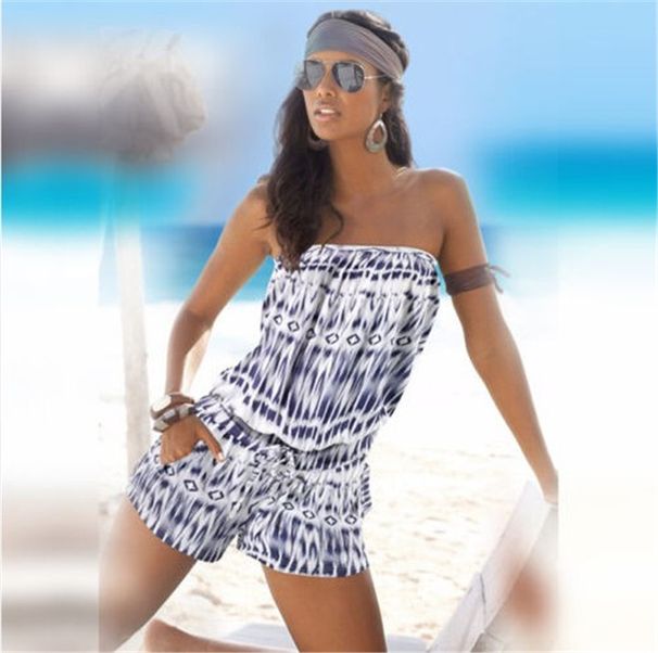 Women"s New Summer Fashion Bra Off Shoulder Printed Jumpsuit _ipsvogv.com