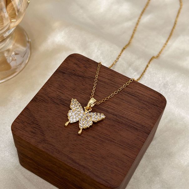 New Diamond Inlaid Butterfly Necklace Korean Version Ins Sweet Collarbone Chain Zircon Color Not Fading Versatile Niche_ipsvogv.com