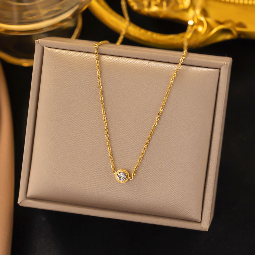 Mini Single Diamond Titanium Steel Women Popular Jewelry Pendant Accessories Collarbone Chain Necklace_ipsvogv.com