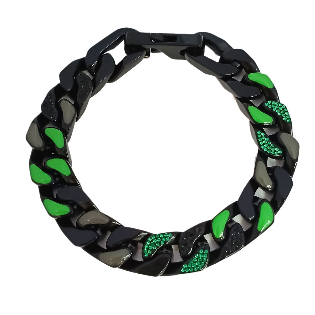 Men's Jewelry Black And Green Cuban Bracelet Jewelry Hip Hop Personality Green Ghost Diamond Necklace Bracelet Men And Women All Match Jewelry Set_ipsvogv.com