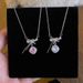 French Sweet Pink Diamond Sugar Cube Bowknot Ribbon Necklace For Women Fashion Collarbone Chain Birthday Valentine's Day_ipsvogv.com