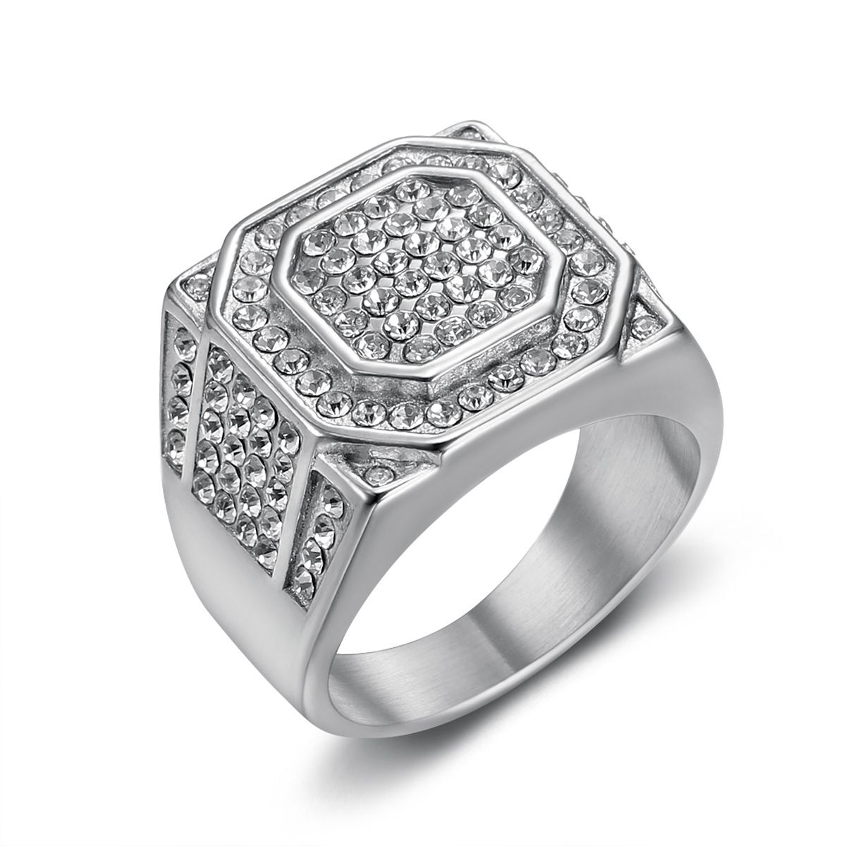 New Hip-Hop Nightclub Jewelry Titanium Steel Gold-Plated Full Diamond Men's Ring_ipsvogv.com