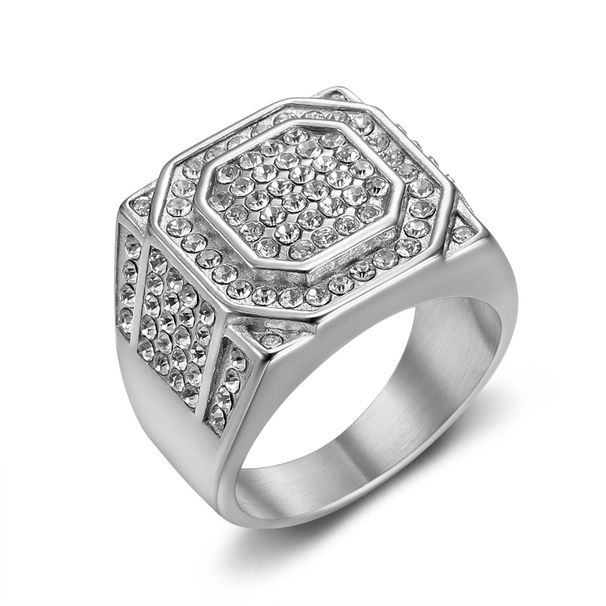 New Hip-Hop Nightclub Jewelry Titanium Steel Gold-Plated Full Diamond Men's Ring_ipsvogv.com