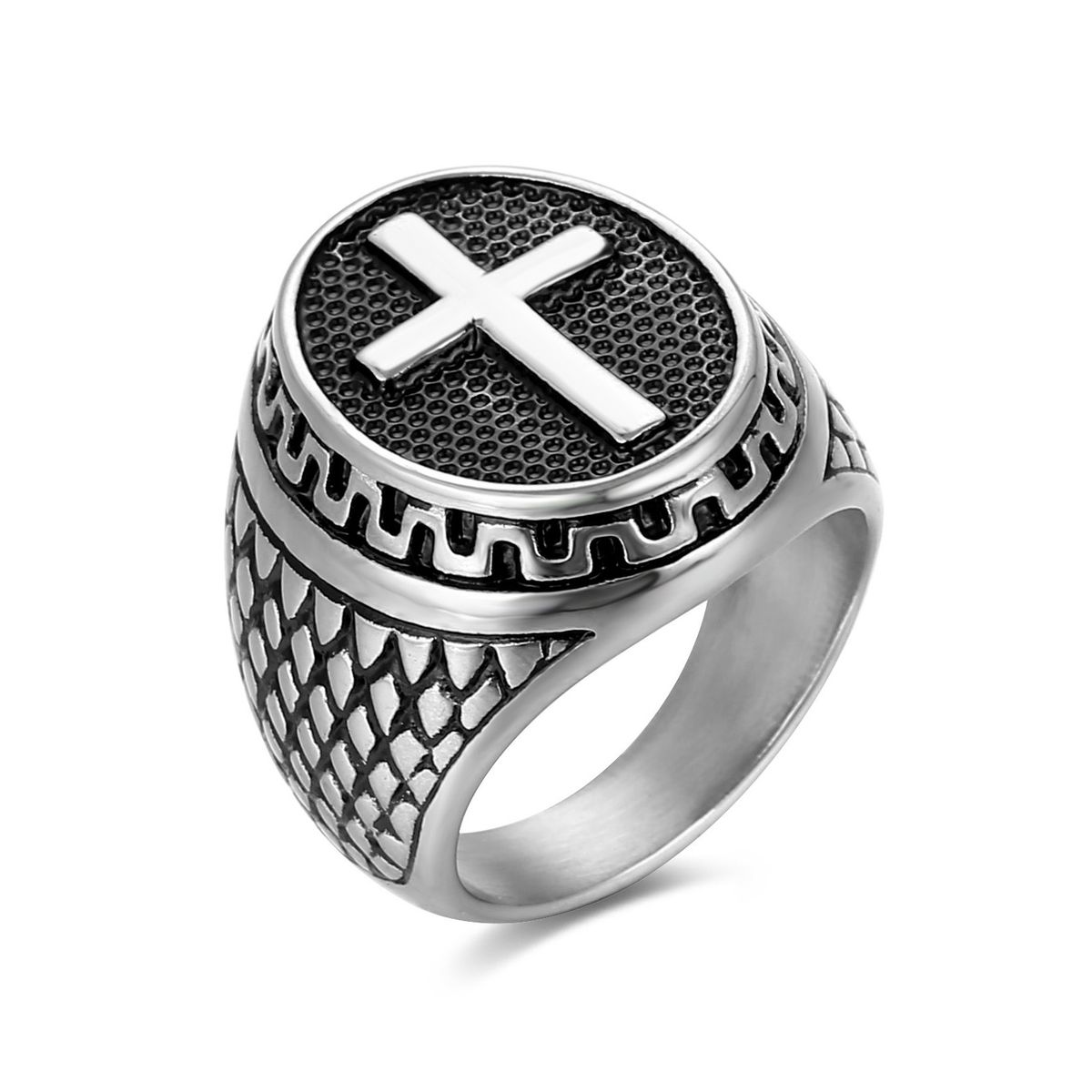 Punk Titanium Steel Gold-Plated Color-Retaining Cross Ring_ipsvogv.com