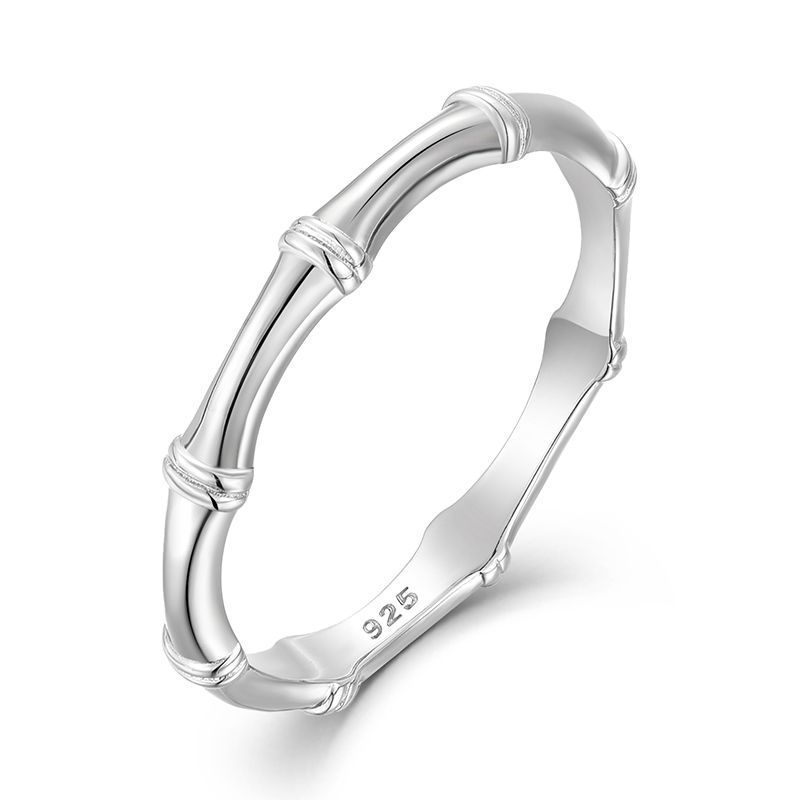 Bamboo S925 sterling silver couple ring female simple niche plain silver closed mouth pair of rings ring jewelry versatile gift_ipsvogv.com