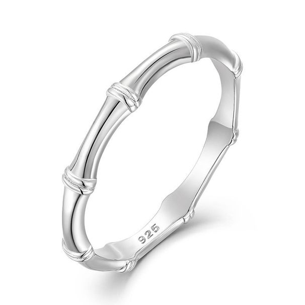 Bamboo S925 sterling silver couple ring female simple niche plain silver closed mouth pair of rings ring jewelry versatile gift_ipsvogv.com