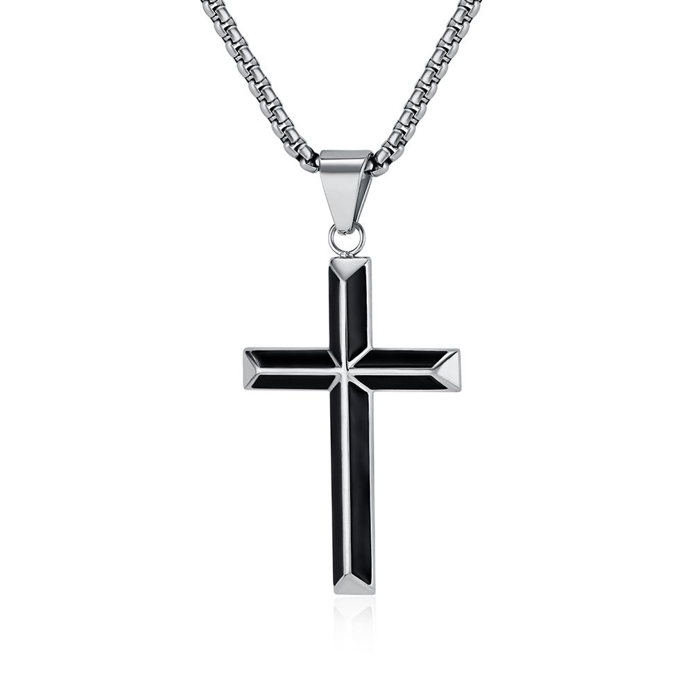 Stainless steel oil drip bevel cross necklace niche personality quality titanium steel pendant_ipsvogv.com