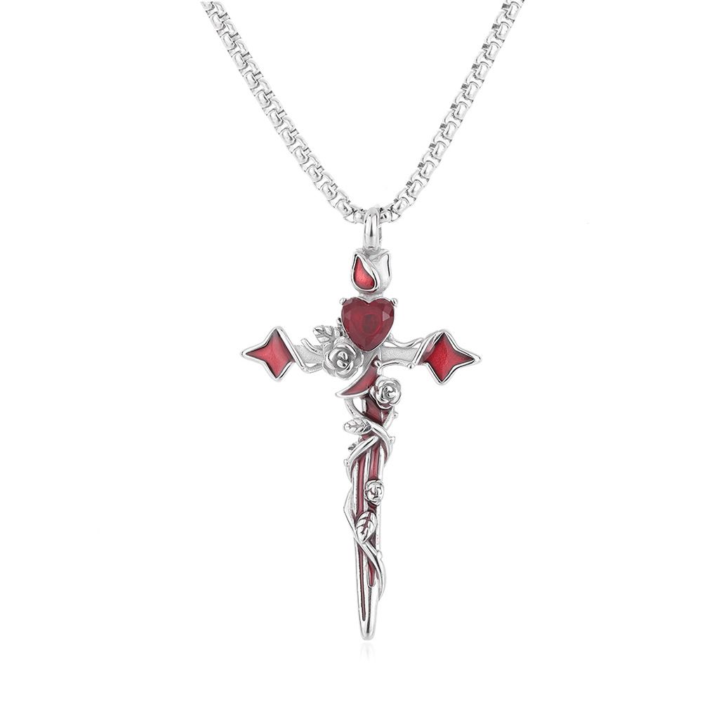 Original Design Rose Love Cross Necklace Autumn And Winter New Thorn Sweater Chain High End Cool Trend_ipsvogv.com