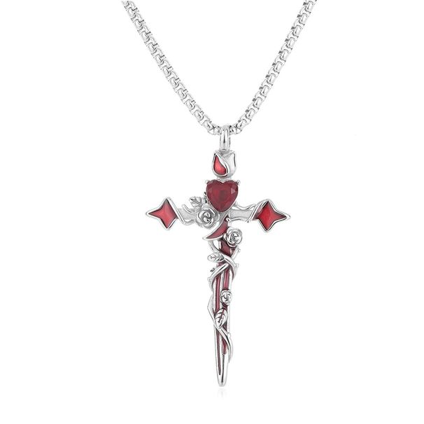 Original Design Rose Love Cross Necklace Autumn And Winter New Thorn Sweater Chain High End Cool Trend_ipsvogv.com