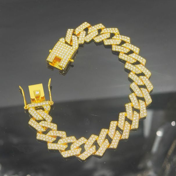 Unisex 15mm Alloy Full Diamond Diamond Cuban Chain Hip Hop Men's Double Row Four Sided Hip Hop Necklace Jewelry_ipsvogv.com