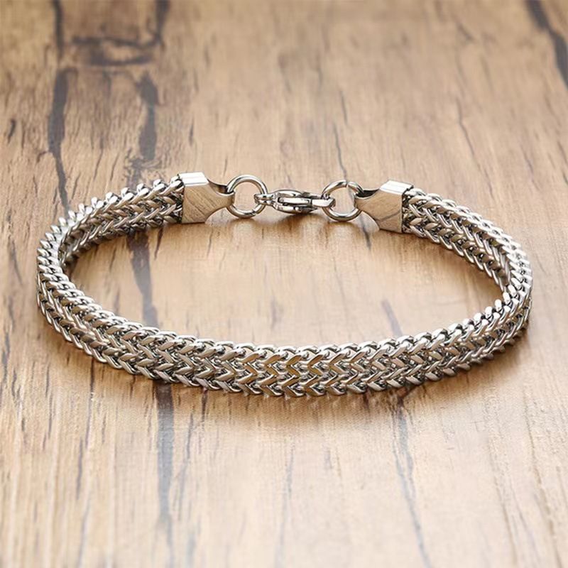 Yingqi Stainless Steel V-Shaped Double Row Men's Personality Hip-Hop Style Fashion Bracelet_ipsvogv.com