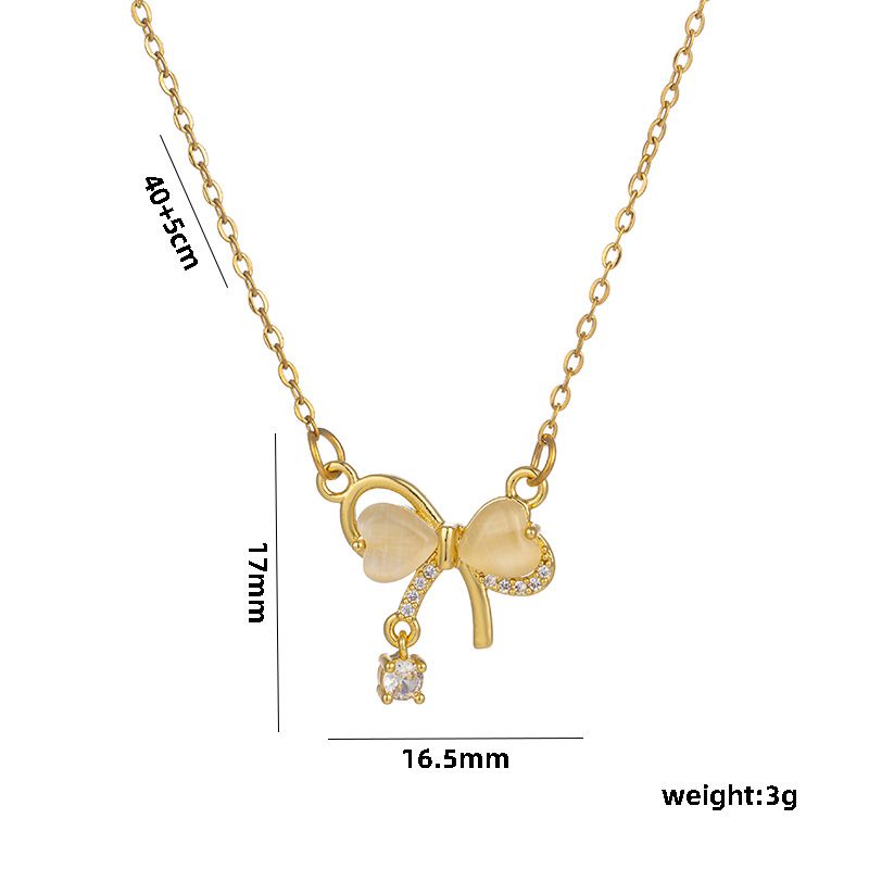 Bow Necklaces Simple, Luxurious And Niche Designs, Love Cat's Eye Stone Pendants For Women With Versatile Collarbone_ipsvogv.com