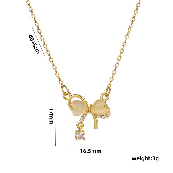 Bow Necklaces Simple, Luxurious And Niche Designs, Love Cat's Eye Stone Pendants For Women With Versatile Collarbone_ipsvogv.com