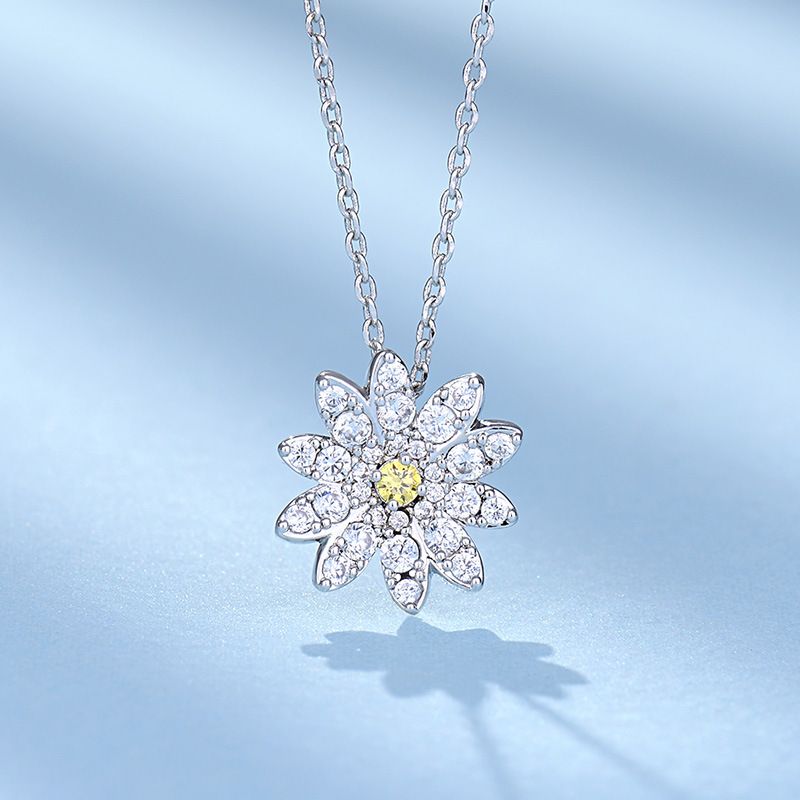 Beating Heart Sun Flower Necklace Bracelet Female Smart Inlaid Yellow Diamond Crystal Elements_ipsvogv.com