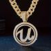 Trendy Personality Letter U Round Pendant Full Diamond 3D Cuban Necklace Nightclub Street Dance Clavicle Chain_ipsvogv.com