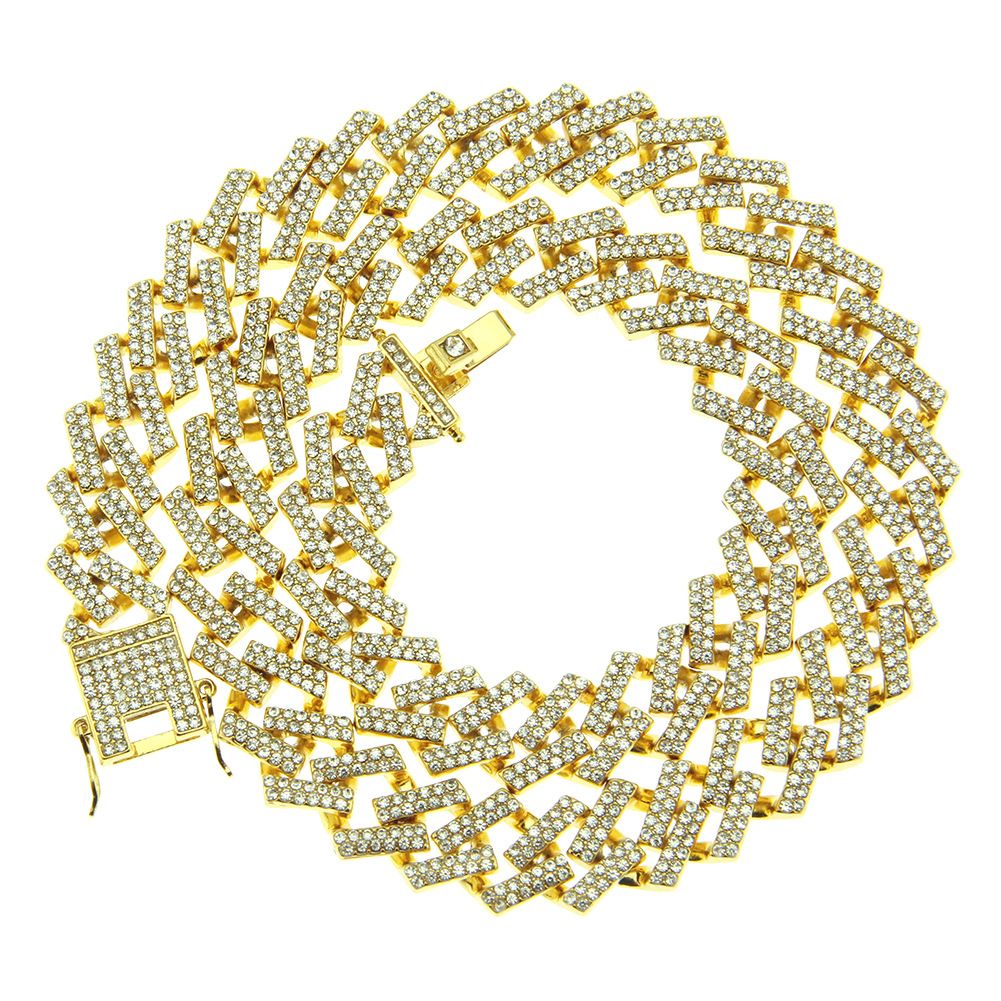 Trendy and fashionable full diamond Cuban chain necklace, street hip-hop trendy accessory, width 15mm_ipsvogv.com