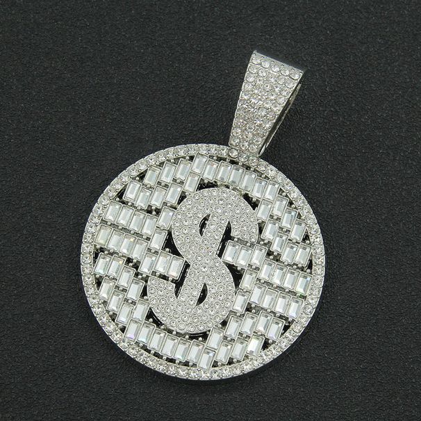 Hip Hop Full Diamond US Dollar Round Card Hollow out Pendant Cuban Chain Necklace Men's Cool and Dominant Exaggerated_ipsvogv.com