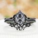 Inlaid Water Drop Zircon Gun Black Electroplating Women's Clover Flower Pair Ring_ipsvogv.com