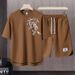 Men's Clothing 2024 Waffle Casual Summer Suit Men's Loose Teen Short sleeved T shirt Shorts Handsome Two piece Suit_ipsvogv.com