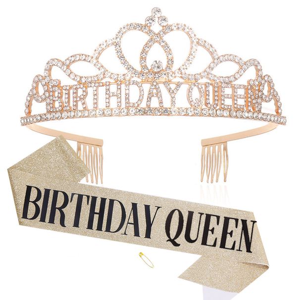 BIRTHDAY QUEEN Queen's Birthday Crown Etiquette Belt Ribbon Shoulder Strap Party_ipsvogv.com