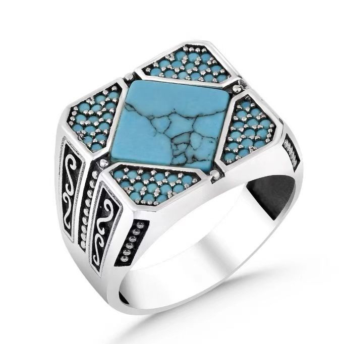 silver Simple And Fashionable Turquoise Men's Ring_ipsvogv.com