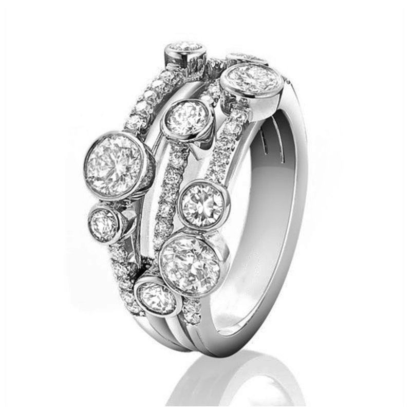 Cao Shi's Bicolor Zircon with Hollow Geometric Lines, Dotted Diamond Ring, Women's Color Separation Ring_ipsvogv.com