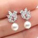 Cao Shi's Water Drop Zircon Earrings with Simple Leaf Shape and Pearl Versatile Earrings for Women_ipsvogv.com