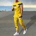 Men's Clothing casual short-sleeved suit 3D digital printing color stripes fashion short-sleeved trousers suit_ipsvogv.com