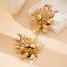 Exaggerated Jewelry Asymmetric Three-Dimensional Metal Inlaid Pearl Heavy Craft Flower Stud Elegant Fashion Earrings_ipsvogv.com