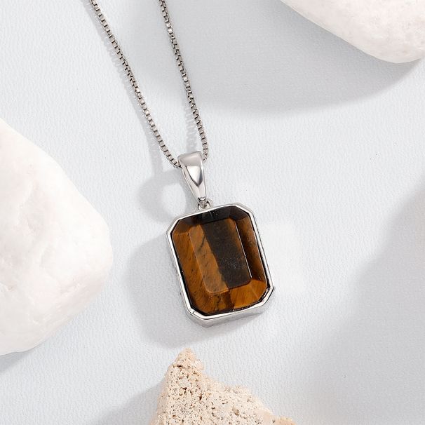 Square Natural Tiger Stone Pendant Solid Large Gem Pendant Personality Boyfriend Style Gift Autumn And Winter_ipsvogv.com