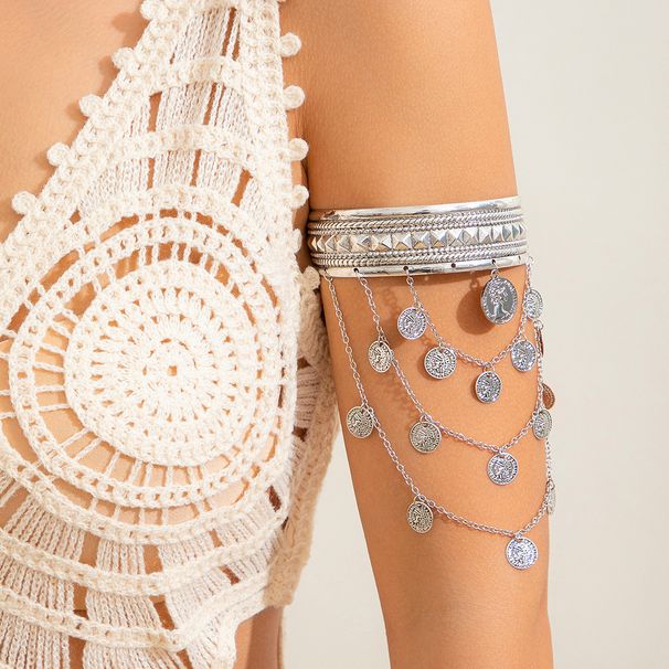 Jewelry Cowboy Style Metal Coin Tassel Bracelet Arm Chain Ethnic Leaf Retro Arm Bracelet_ipsvogv.com