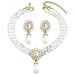 Geometric light luxury style women's pearl necklace earring set, niche crystal inlaid multi-layer design, collarbone_ipsvogv.com