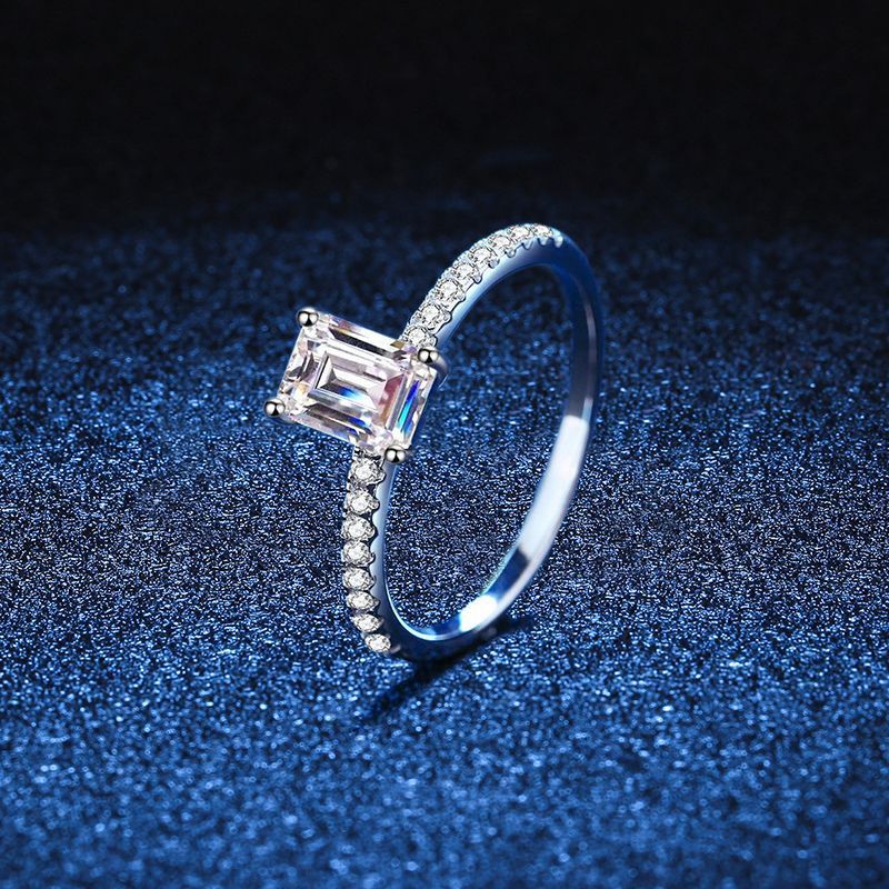 S Pure Silver Four Claw Emerald Radian Cut Wedding Moissanite Diamond Ring Female_ipsvogv.com