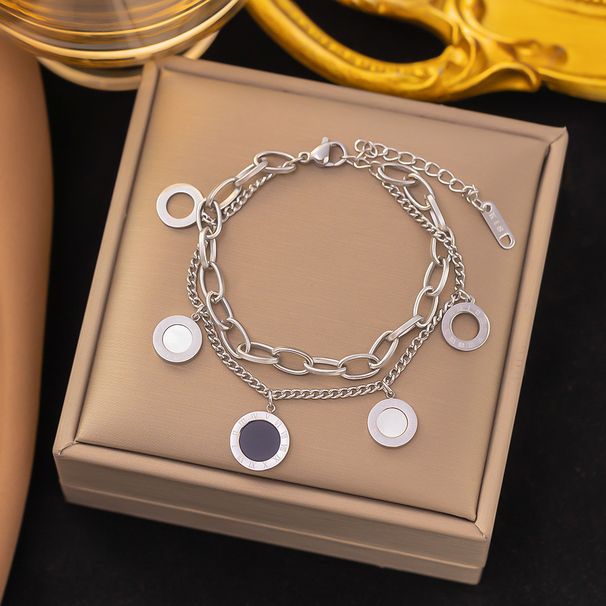 Hollow Roman Digital Titanium Steel Bracelet Women's Sided Shell Double Layer Chain Hand Jewelry Gold_ipsvogv.com