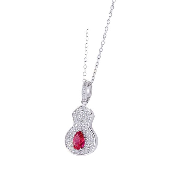 Cultivated red treasure gourd necklace female S925 silver inlaid cultivated colored treasure full diamond clavicle chain light luxury fashion_ipsvogv.com