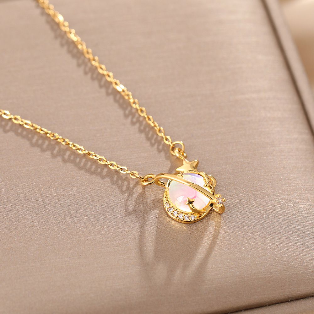 Mermaid Lady Planet Necklace, Light Luxury Titanium Steel Jewelry, Diamond Inlaid Clavicle Women's Simple And Versatile_ipsvogv.com