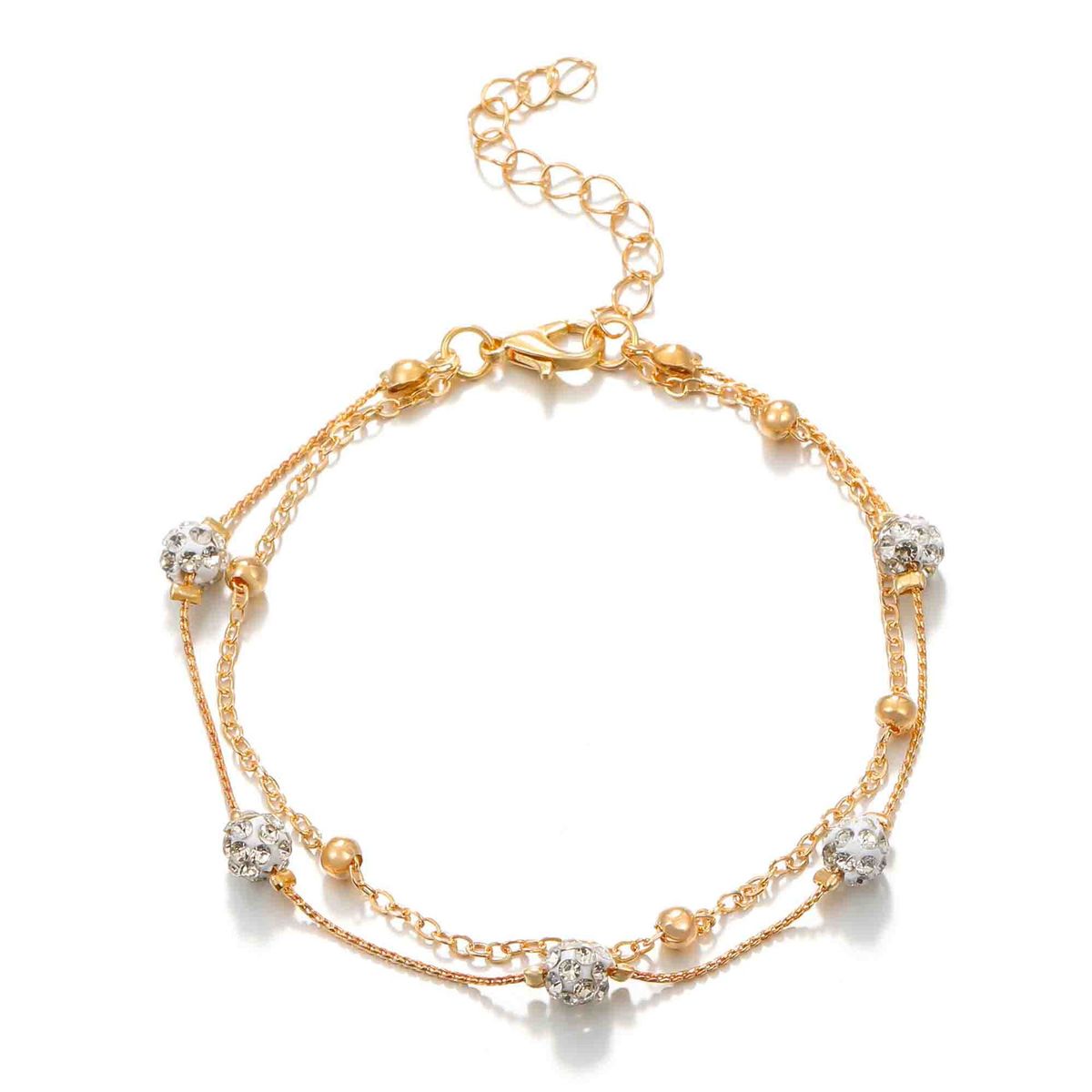 niche double layer anklets Shambhala diamond ball crystal anklets for women Multi layer simple alloy beach foot ornaments_ipsvogv.com