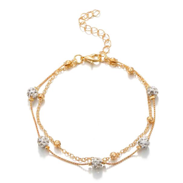 niche double layer anklets Shambhala diamond ball crystal anklets for women Multi layer simple alloy beach foot ornaments_ipsvogv.com
