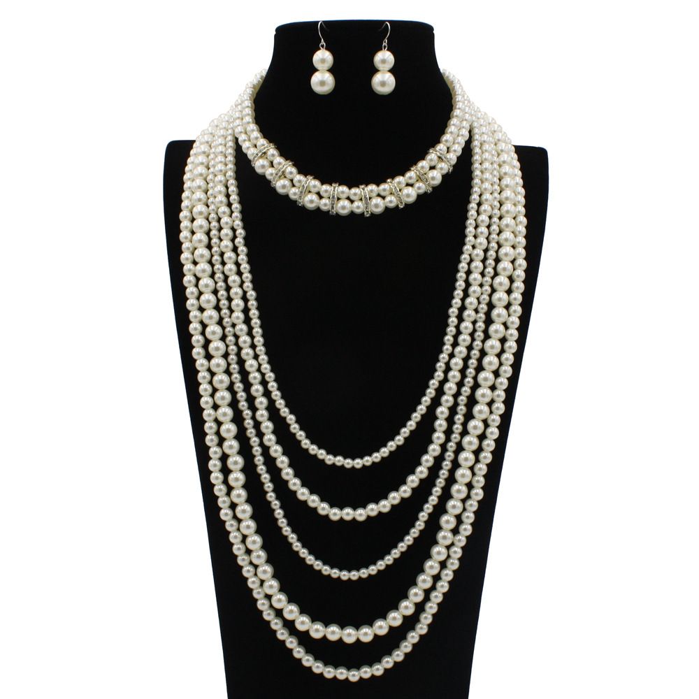 Fashion accessories, temperament, pearls, multi-layer women's long sweater chain necklace, 8380_ipsvogv.com